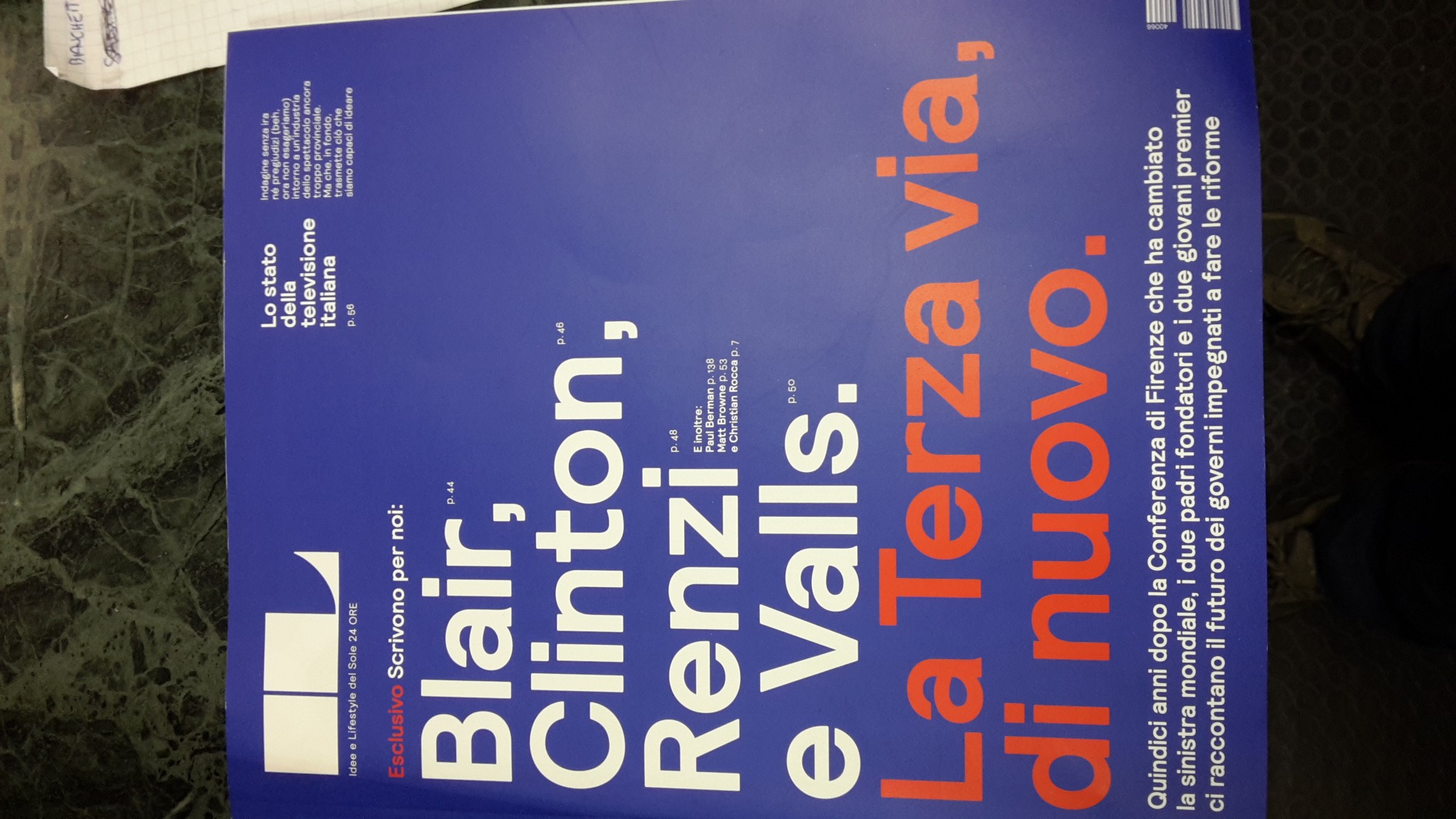 IDEE E LIFESTYLE DEL SOLE 24 ORE, DICEMBRE 2014, BLAIR, CLINTON, RENZI E VALLS. LA TERZA VIA, DI NUOVO