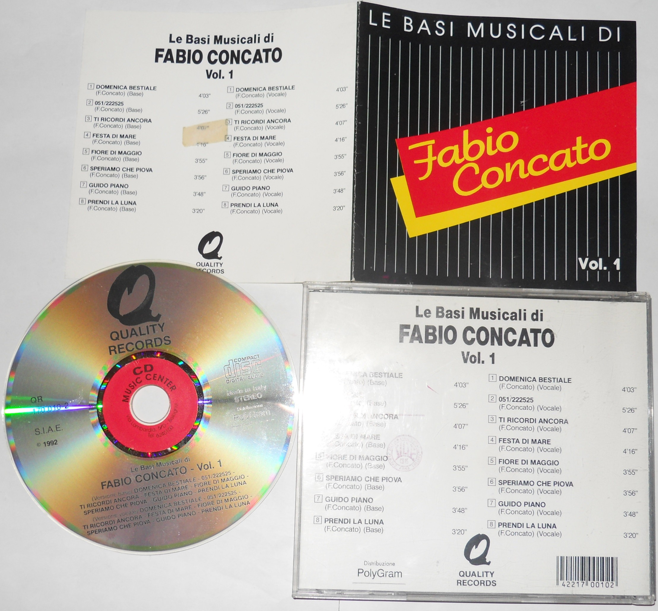 Fabio Concato Basi musicali volume 1 - TIMBRO ROSSO SIAE - CD