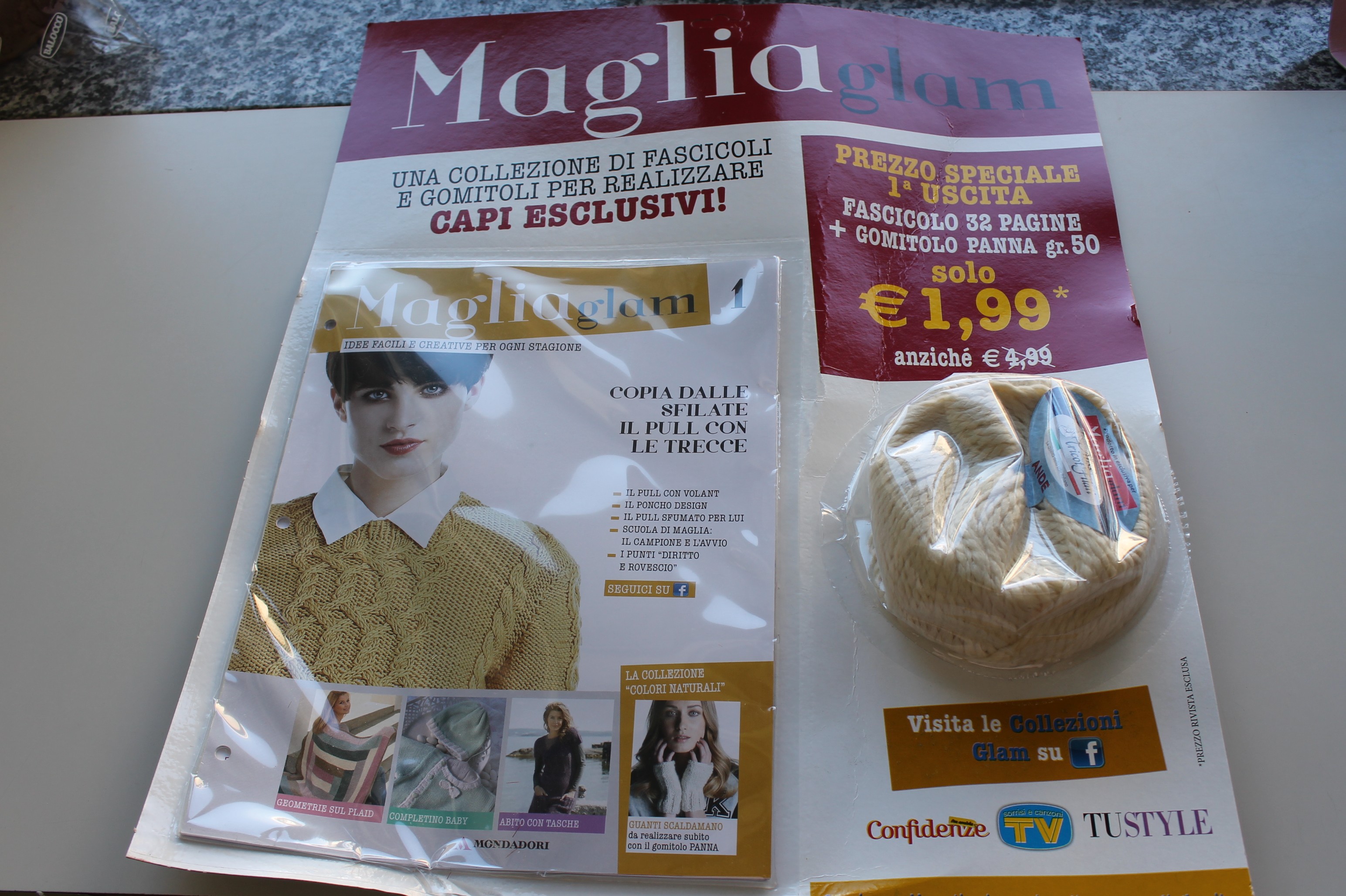 MAGLIA GLAM 1, FASCICOLO CON GOMITOLO PANNA 50 GR. PRIMA USCITA