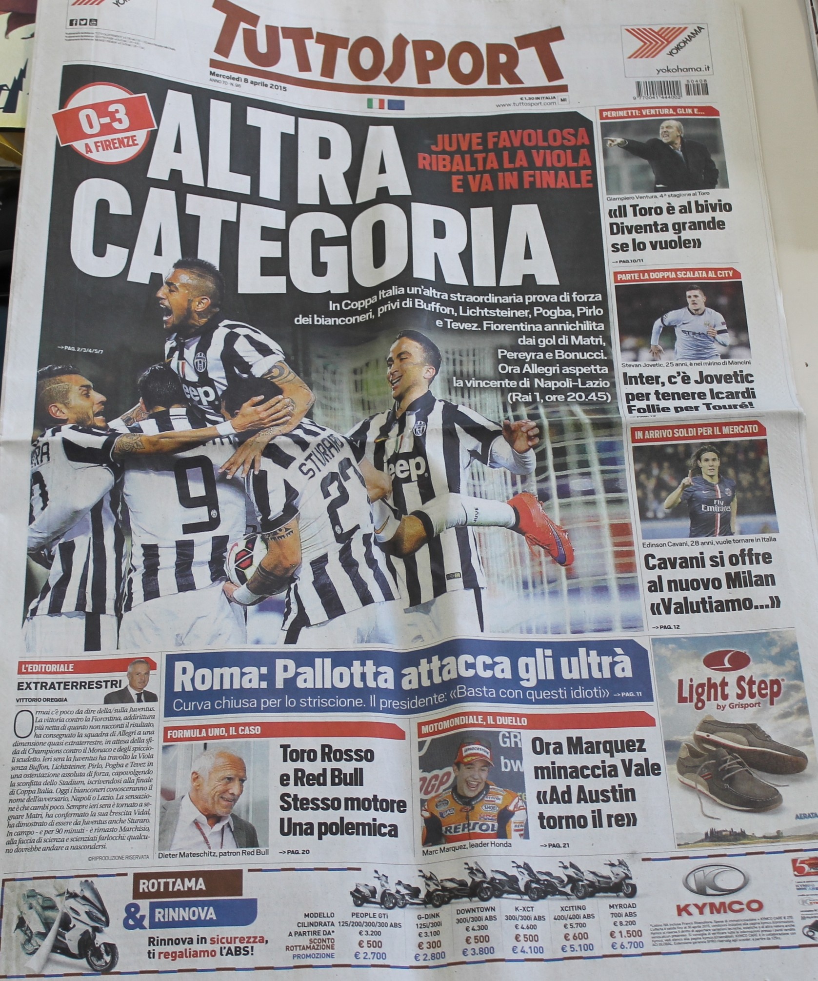 TUTTOSPORT, 8 APRILE 2105, FIORENTINA-JUVENTUS 0-3 ALTRA CATEGORIA