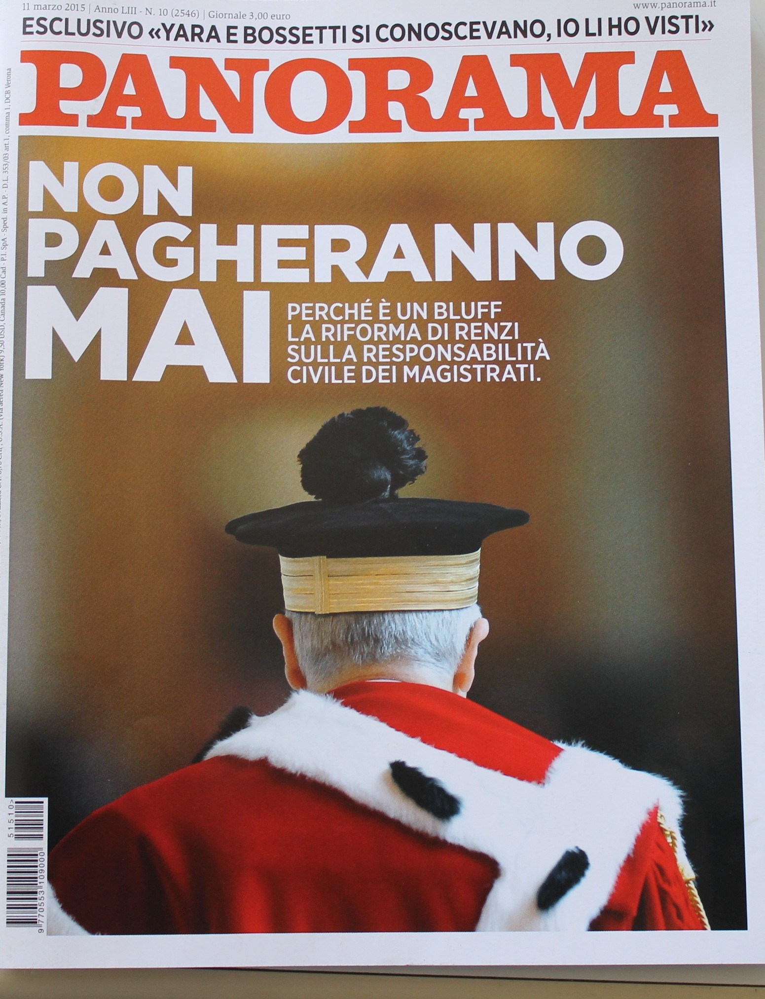 PANORAMA, N.10 DEL 11.03.15. NON PAGHERANNO MAI I MAGISTRATI