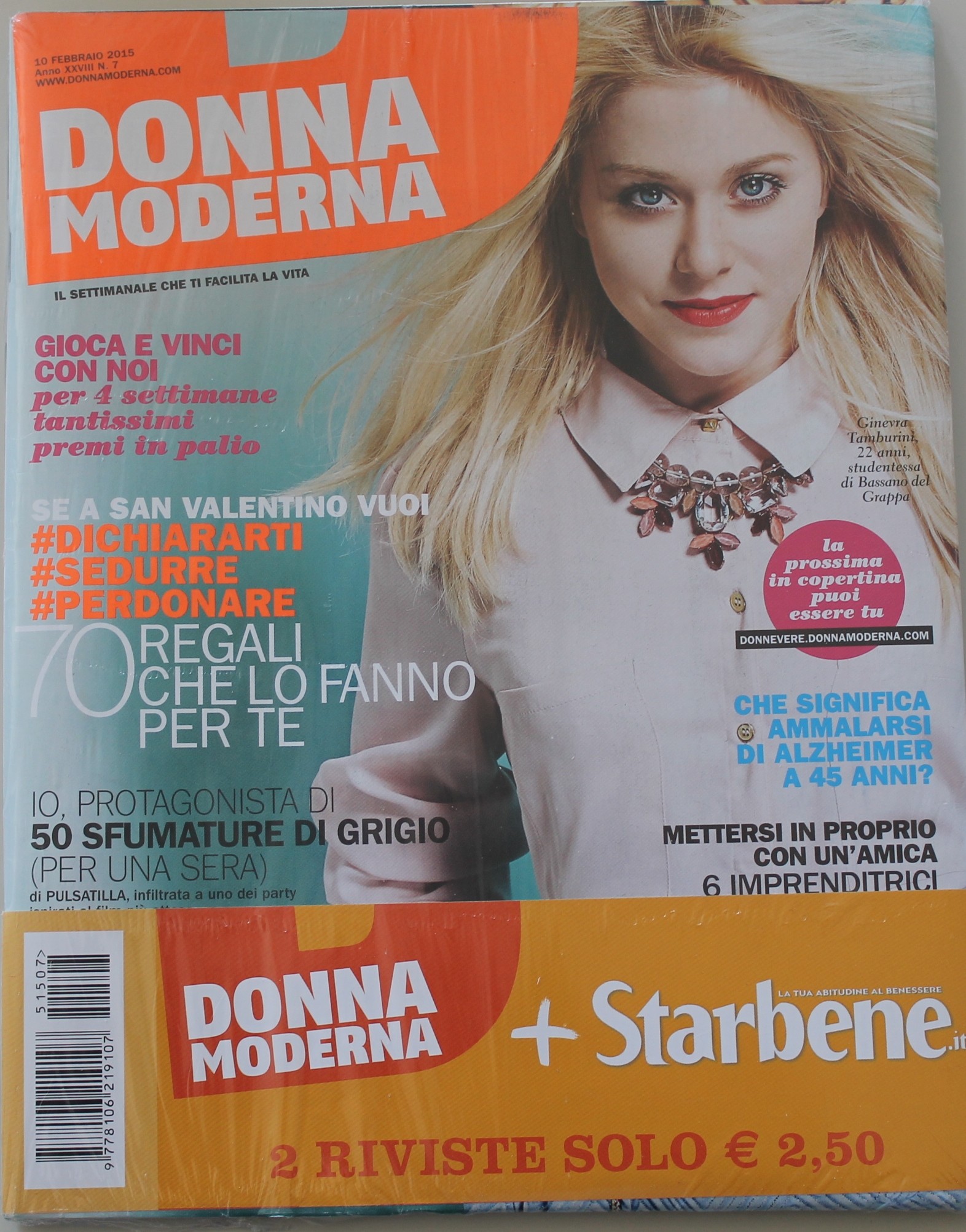 DONNA MODERNA N.7 DEL 10.02.15. + STARBENE. GINEVRA TAMBURINI.