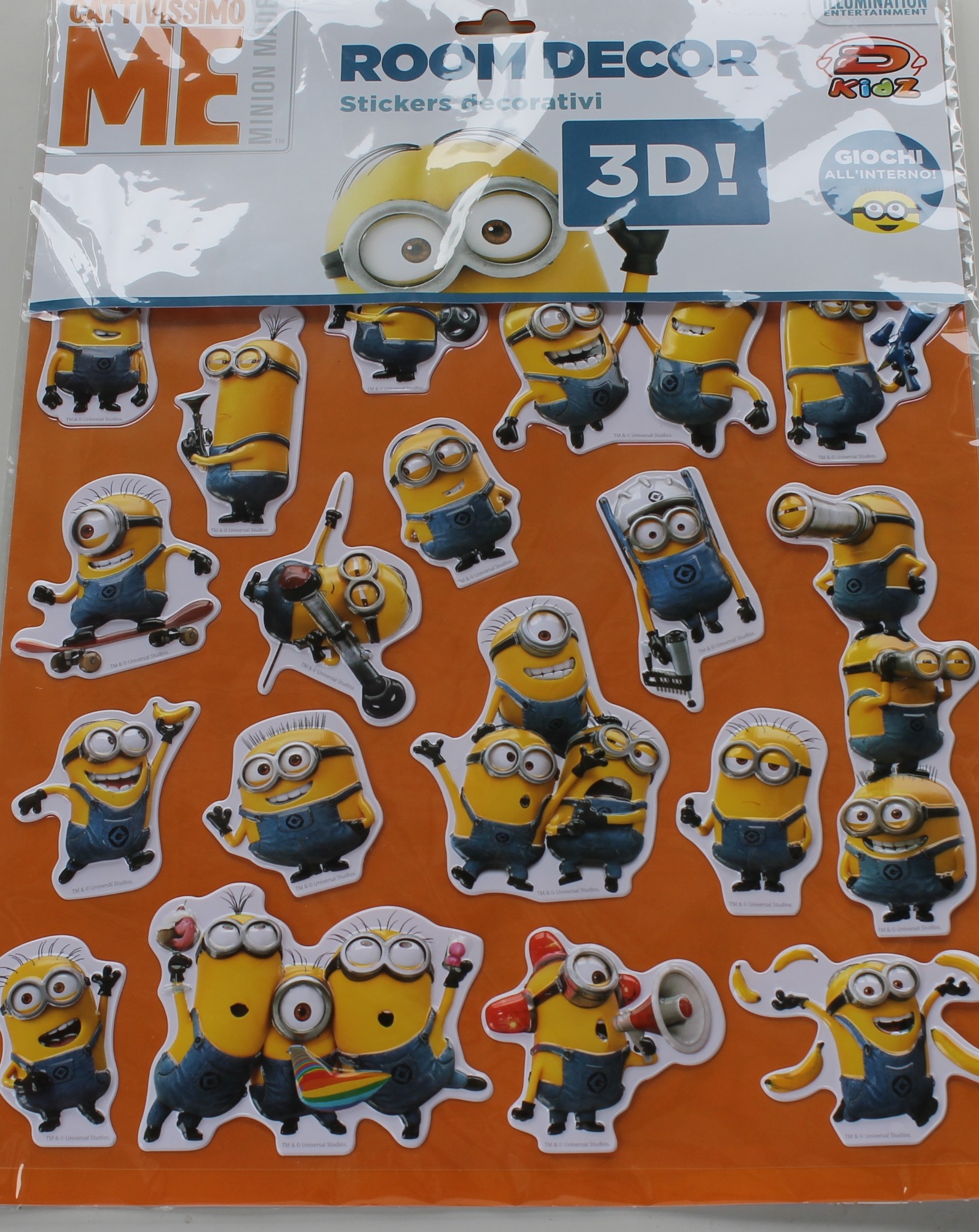 Cattivissimo me, Stickers decorativi con 20 stikers da parete in 3D. Room decor