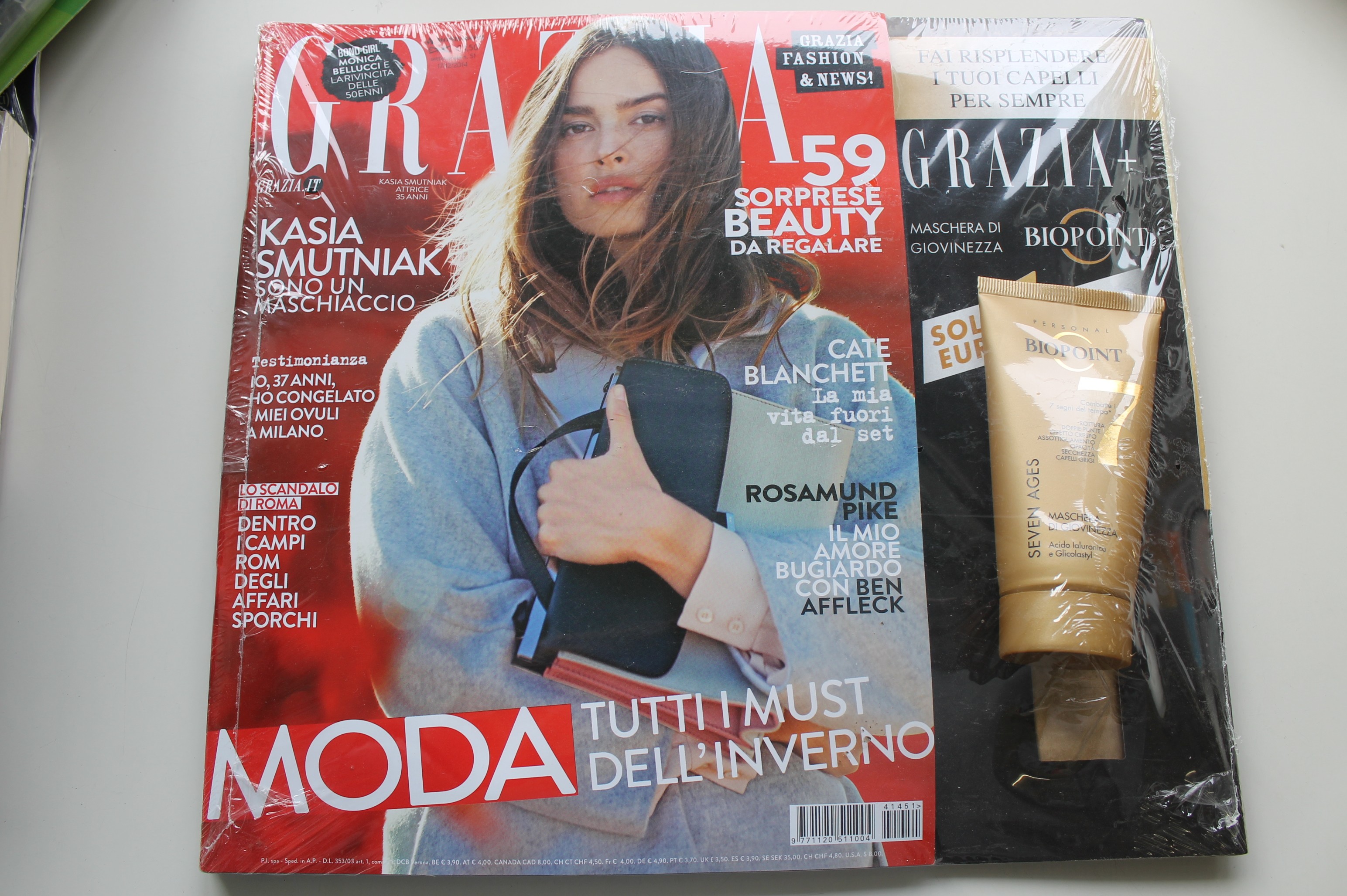 GRAZIA, NUM.51 DEL 17 DICEMBRE 2014 CON CREMA BIOPOINT IN OMAGGIO, KASIA SMUTNIAK