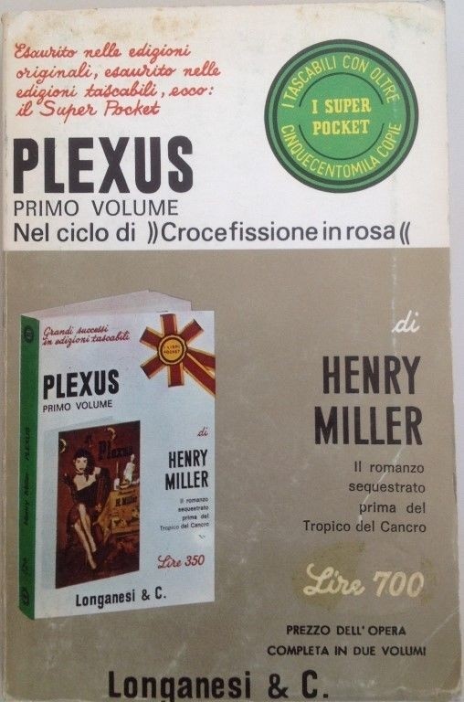PLEXUS volume primo,Henry Miller,Longanesi & C 