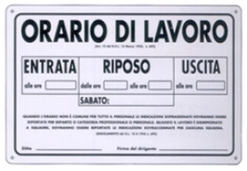 PEZZI 10-SEGNALI PVC ORARIO DI LAVORO 30X20