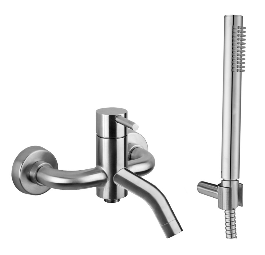 STEEL Miscelatore vasca esterno con duplex con supporto fisso riposo in Acciaio