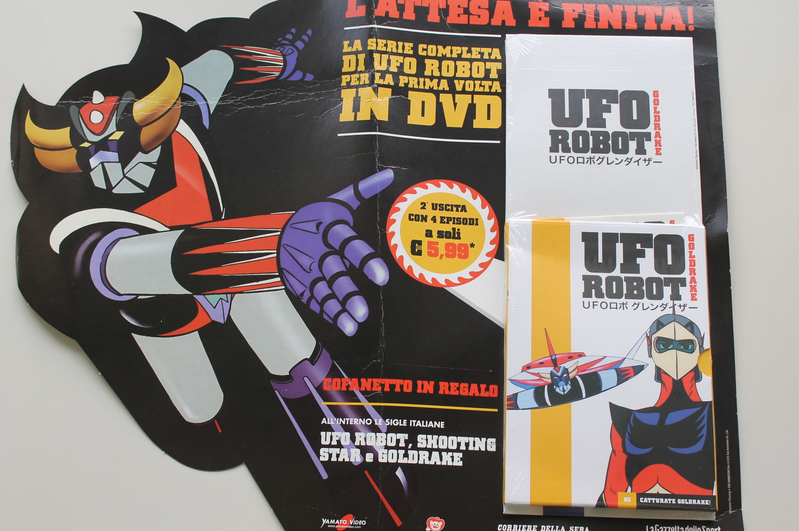 DVD SERIE UFO ROBOT GOLDRAKE USCITA 2 CATTURATE GOLDRAKE CON COFANETTO GAZZETTA DELLO SPORT, SIGILLAT
